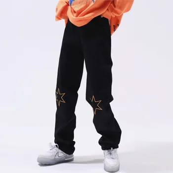 Джинсы с вышивкой буквами 2022, Осенне-зимние мужские Новые модные свободные прямые повседневные брюки в стиле хип-хоп