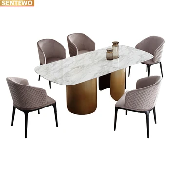 Дизайнерская роскошная столовая из мраморной плиты обеденный стол с 4 стульями mesa esstisch furniture мрамор Нержавеющая сталь золотое основание
