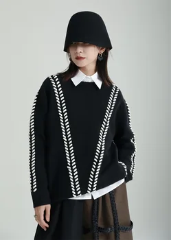 Дизайнерский свитер с завязками для женщин 2023, Последняя тенденция осени /зимы, свободный и ленивый пуловер с круглым вырезом, вязаный топ, теплый