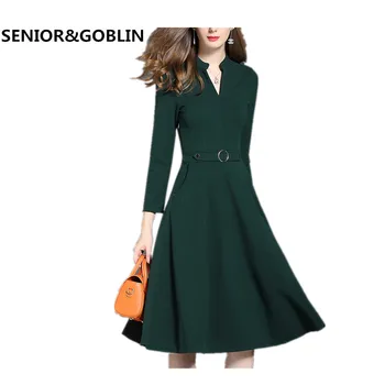 Дизайнерское женское платье высокого качества, осенне-зимнее женское платье Han Edition с тонким запястьем зеленого цвета