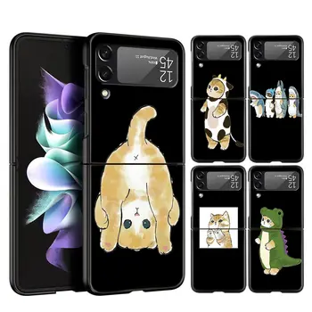 Для Samsung Galaxy Z Флип 3 4 5G Жесткий Черный Складной Чехол Для ПК Телефона Забавный Мультфильм Животное Кошка Роскошь Для Samsung Z Flip3 Задняя Крышка