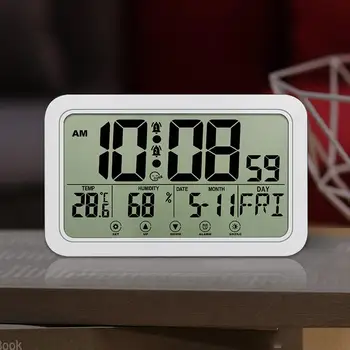 Домашние цифровые настенные часы Бесшумный электронный Вечный календарь Дисплей температуры влажности Будильник Домашний Декор термометр