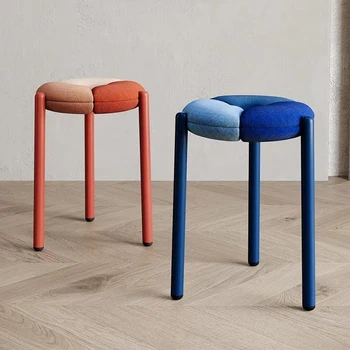 Домашний штабелируемый табурет для макияжа в скандинавском стиле, креативно подобранный по цвету, сетчатый красный, маленький круглый кофейный стул, мебель