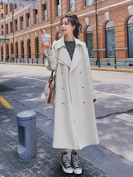 Женская куртка, Белоснежный Корейский свободный тренч, женский модный Длинный 2023, Новое весенне-осеннее пальто для отдыха