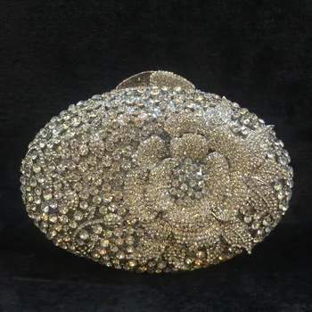 Женская сумочка из серебра и золота с украшением в виде кристаллов, вечерние сумочки с цветами и бриллиантами, Металлический клатч Minaudiere, свадебная сумочка для мини Iphone.
