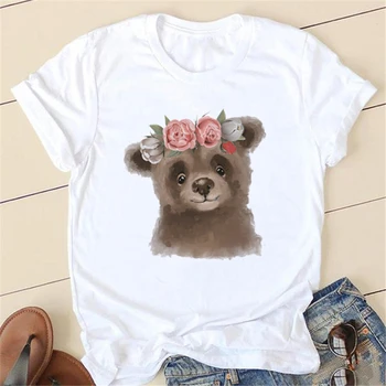 Женская футболка, одежда с героями мультфильмов 90-х для девочек, летняя женская футболка с милым медведем, женская модная футболка с коротким рукавом.