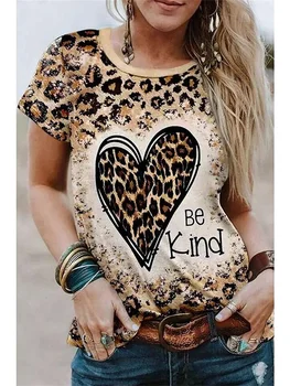Женская футболка с леопардовым принтом Винтажный буквенный принт С коротким рукавом Оверсайз Повседневный топ для девочек 3d Harajuku Летние женские футболки