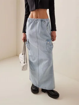 Женская юбка-полукомбинезон с прямым карманом 2023, трендовая женская рабочая юбка из хлопка тяжелого пошива, платье y2k, новая высококачественная юбка traf