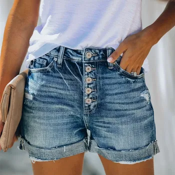 Женские короткие джинсы с высокой талией, Летние Модные сексуальные Рваные джинсовые шорты, Новые повседневные винтажные джинсовые шорты с эффектом пуш-ап, Уличная одежда