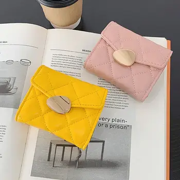 Женский модный маленький держатель для карт желтого розового цвета, короткий кошелек, кошелек из искусственной кожи, держатель для нескольких карт, многофункциональный клатч