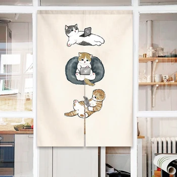 Забавная Дверная занавеска с милым котом Noren, Занавески для перегородки гостиной, спальни, шторы для входа в кухню, Подвесные Полупрозрачные шторы