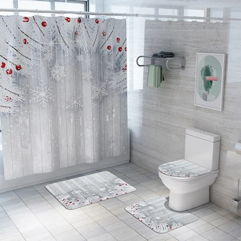 Занавеска для душа, Ковер в ванной, Рождественский Домашний отель, роскошный чехол для унитаза с принтом снежинки в виде шара, защищающий от плесени