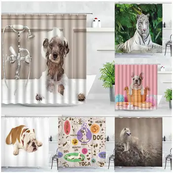 Занавески для душа в ванной с забавными животными, рисунком собаки, бульдога, ткани для 3D-печати, водонепроницаемые экраны для ванной, подвесной декор