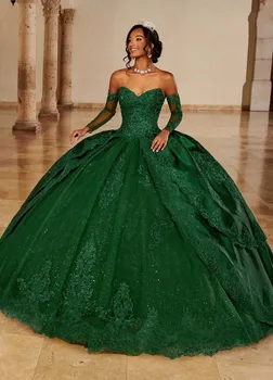 Зеленые платья Charro Quinceanera, бальное платье, аппликации из тюля, пышные Мексиканские сладости, 16 платьев, 15 Anos