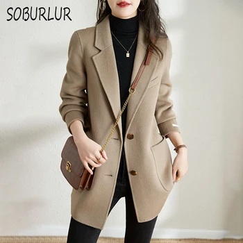 Зимнее пальто для женщин, офисная женская шерстяная куртка средней длины, модный костюм, воротник с длинным рукавом, очень толстое твидовое пальто, женская шнуровка