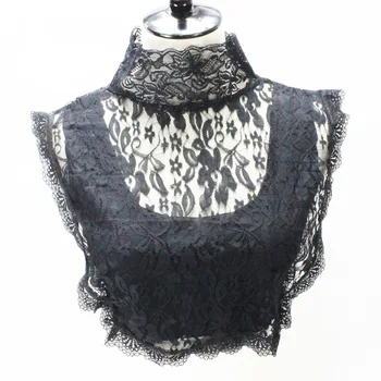 Искусственный воротник-стойка для женщин, винтажное кружевное сетчатое черное платье с цветочным рисунком, Накладные воротники, Шейные платки, съемный воротник