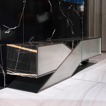 Итальянский роскошный ТВ-шкаф, дизайнерская гостиная в стиле постмодерн, минимализм, высокий напольный шкаф, имитация мрамора