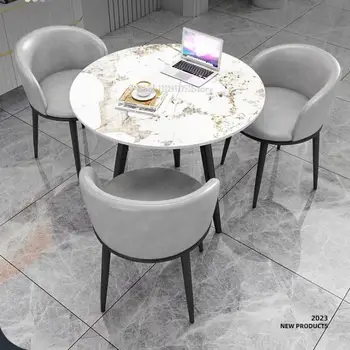 Каменная доска Круглый стол Стол для переговоров и Сочетание стула Приемная Кофейня Офис Стол для совещаний для отдыха Обеденный стол
