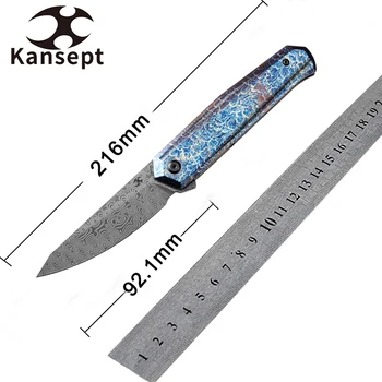 Карманные складные ножи Kansept Integra K1042D2 Дамасский клинок с рукояткой из анодированного титана с молнией для переноски EDC
