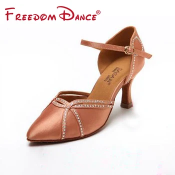 Качественные стразы, атласная женская профессиональная обувь для бальных танцев Румба Чача Самба, обувь для латиноамериканских танцев для девочек, 35-37