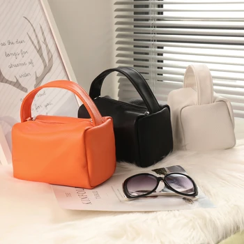Квадратная сумка-тоут для тофу, мягкая ручка, женская дизайнерская сумка из искусственной кожи, сумки-мессенджеры на цепочке, ручные сумки, Оранжевый, белый, черный