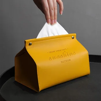Кожаная автомобильная коробка для салфеток Держатель для бумажных полотенец Бытовая гостиная Креативная Скандинавская выдвижная коробка с плоским горлышком Оптом