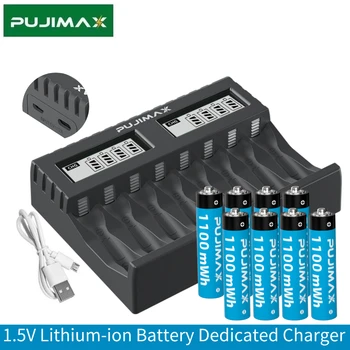 Комплект зарядного устройства для литиевой батареи PUJIMAX 1,5 В + литий-ионная аккумуляторная батарея постоянного напряжения 1100 МВтч AAA с защитой окружающей среды