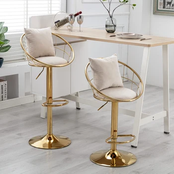Комплект из 2 бархатных барных стульев с покрытием из чистого золота уникальный дизайн Вращение на 360 градусов регулируемая высота Подходит для столовой и бара