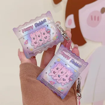 Корейский Градиентный Прозрачный Фиолетовый Чехол Love Heart Rabbit 3D Candy Design с Подвеской Для Apple Airpods Pro 3 2 1 Happy Для наушников