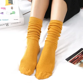 Красочные Свободные Длинные носки для школьниц, Женские хлопчатобумажные носки для вязания, Женские носки, Японская мода, повседневный стиль College, 1 пара