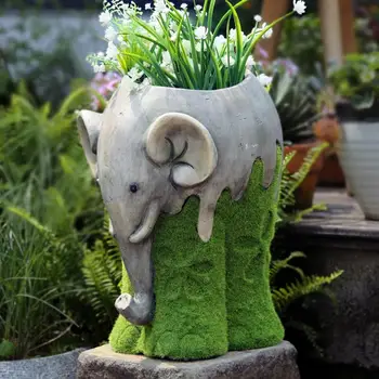 Креативный молящийся слон, большой горшок для кашпо, скульптура слона из смолы, большой контейнер для растений, садовые принадлежности