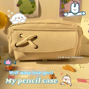 Креативный пенал, милые кавайные сумки для карандашей, Большая коробка для канцелярских принадлежностей, эстетичный холщовый чехол для карандашей на молнии, принадлежности для школьников