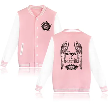 Куртка Бейсбольная форма Angel and the Supernatural Hunter для мужчин и женщин Уличная одежда Толстовки с капюшоном розового цвета с длинным рукавом