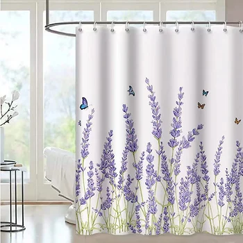 Лавандовые занавески для душа, натуральная фиолетовая фиолетовая цветочная бабочка, листья растений, занавеска из полиэстера, занавеска для ванной, декор для ванной комнаты