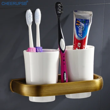 Латунный подстаканник для зубной щетки для ванной комнаты, настенные винтажные держатели, украшение для ванной комнаты, двойной подстаканник, подставка из матового золота