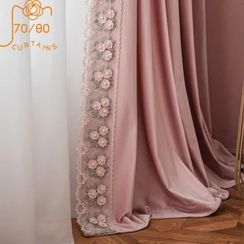 Легкие Роскошные кружевные бархатные розовые шторы в стиле принцессы, плотные шторы для спальни, гостиной, изготовление готового изделия на заказ