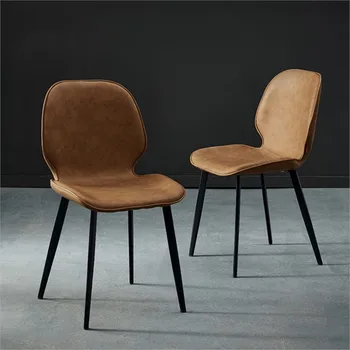 Легкий Роскошный обеденный стул Металлический постмодернистский Итальянский Минималистичный домашний стул с кожаной спинкой Fashion Ins Celebrity Nordic Chair