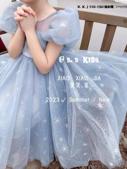 Летнее платье из пряжи для девочек, детская одежда 110-150 см