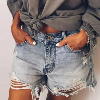 Летние женские рваные джинсовые шорты, джинсовые брюки с карманами, женские брюки с дырками, сексуальные повседневные шорты в рваном стиле Pantalones De Mujer