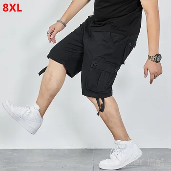 Летние мужские рабочие брюки большого размера с пятью отделениями, корейская версия, хлопок большого размера с несколькими карманами, повседневные мужские шорты 8XL 7XL