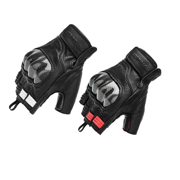 Летние Черные мотоциклетные перчатки на полпальца, кожаные мотоциклетные перчатки без пальцев, ретро-байкерские перчатки на полпальца, мужские и женские перчатки для верховой езды