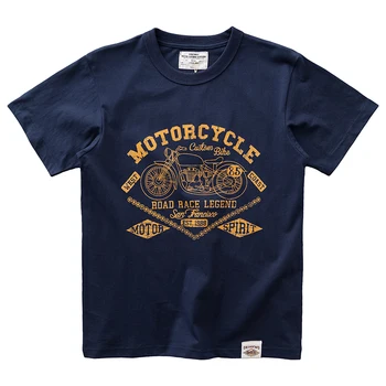 Летняя мужская винтажная хлопковая футболка с мотоциклетным принтом crewneck, футболка с коротким рукавом