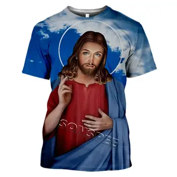 Летняя уличная одежда, Футболки с героями мультфильмов Харадзюку Для Мужчин И Женщин, Мужская Повседневная Модная одежда с Религиозной 3D-печатью Иисуса