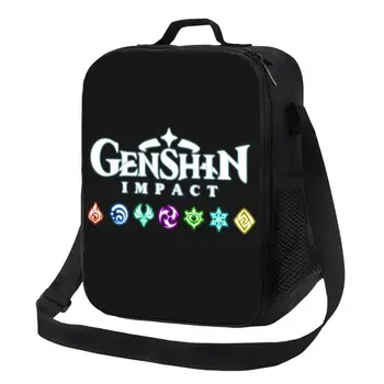 Логотип Genshin Impact, 22 изолированных пакета для ланча для женщин, переносной холодильник для аниме-игр, термос для еды, коробка для бенто, школа