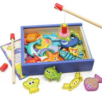 Магнитная игрушка для рыбалки, Милый деревянный морской организм, мини-фигурки рыб, Набор животных, развивающие игрушки для малышей, подарки на День защиты детей