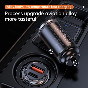 Металлическое автомобильное зарядное устройство с двойным USB-разъемом Type C Quick Charge PD 27 Вт QC 22,5 Вт Автомобильное быстрое зарядное устройство для мобильного телефона iPhone Samsung Xiaomi