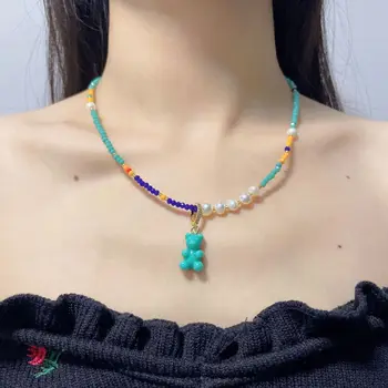 Многоцветное жемчужное ожерелье из стеклянных бусин, красочное ожерелье-ошейник для женщин, летних каникул для девочек