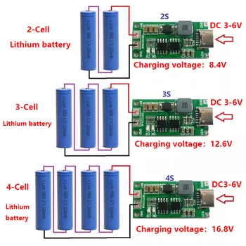 Многоэлементное 2S 3S 4S Type-C До 8,4 V 12,6 V 16,8 V Повышающее LiPo-полимерное литий-ионное зарядное устройство 7,4 V 11,1 V 14,8V 18650 Литиевая батарея