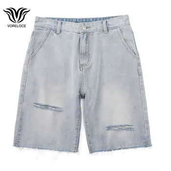 Модные джинсы с прорезями в стиле уличного хип-хопа, мужские прямые свободные пятиточечные брюки длиной до колена, шорты Y2k