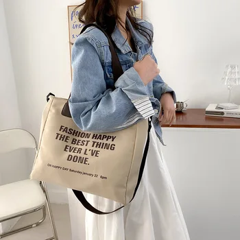 Модные холщовые сумки и портмоне 2022 года, женская сумка через плечо большой емкости, сумка через плечо с буквенным дизайном, повседневная сумка Bolsa